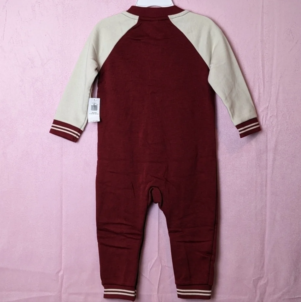 Old Navy Red and Cream Baby Unisex One Piece Long Sleeve Outfit 18-24 Months